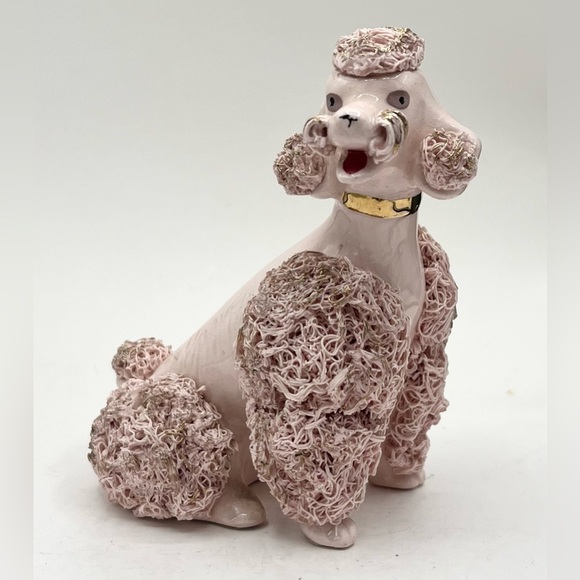 Vintage Mid Century Pink Spaghetti Ceramic Dog Poodle Figurine 4.5” Height - Picture 1 of 7
